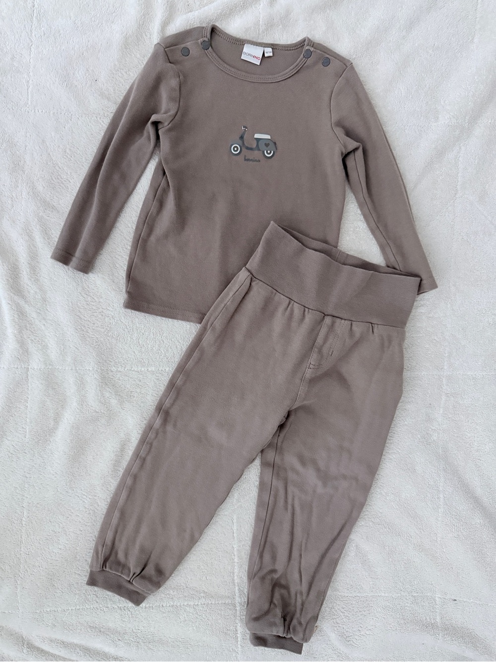 Bornino Taupe Scooter Set - Brown Long Sleeve Top & Pants 2-3T